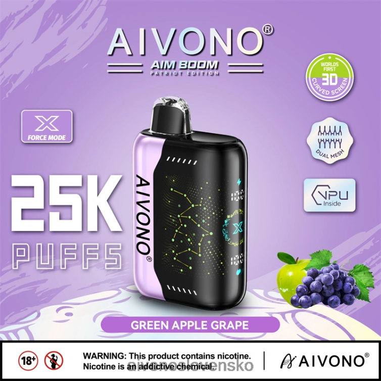 Aivono Puffs 62L8BJ346 Aivono AIM BOOM 25 000 zelené jablko hrozno