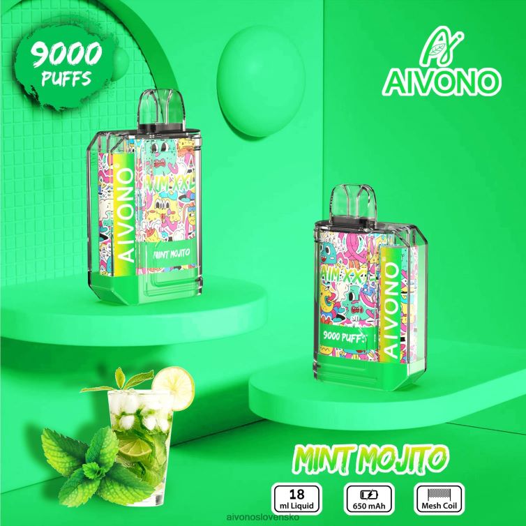 Aivono Puffs 62L8BJ55 Aivono AIM XXL Priehľadná nálepka na ústa 9000 mätové mojito
