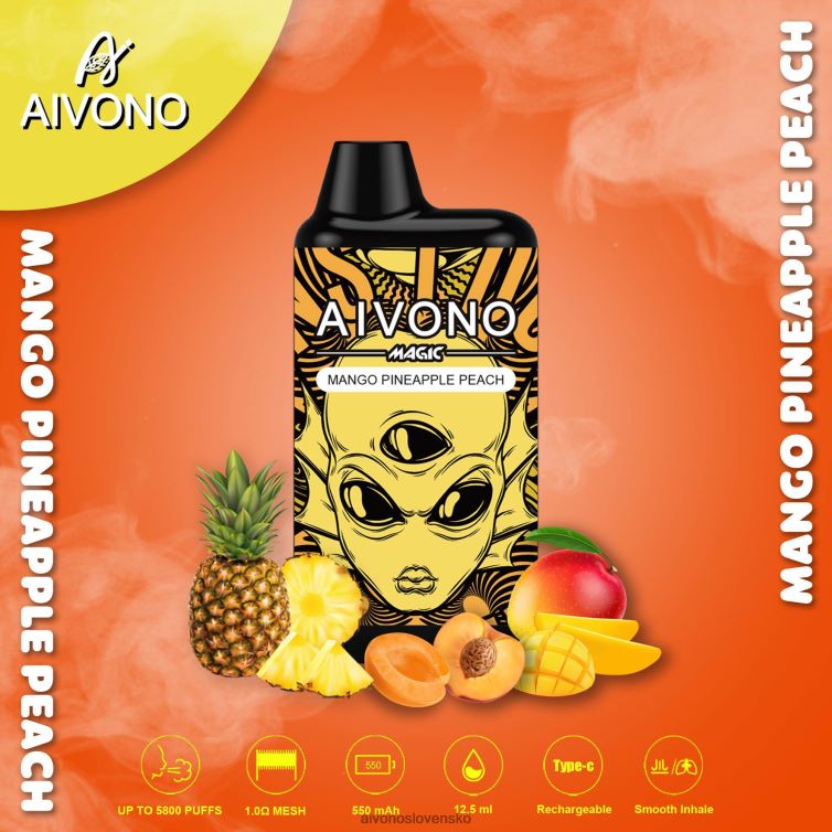 Aivono Puffs 62L8BJ88 Aivono AIM MAGIC 5800 krabičková cigareta mango ananás broskyňa