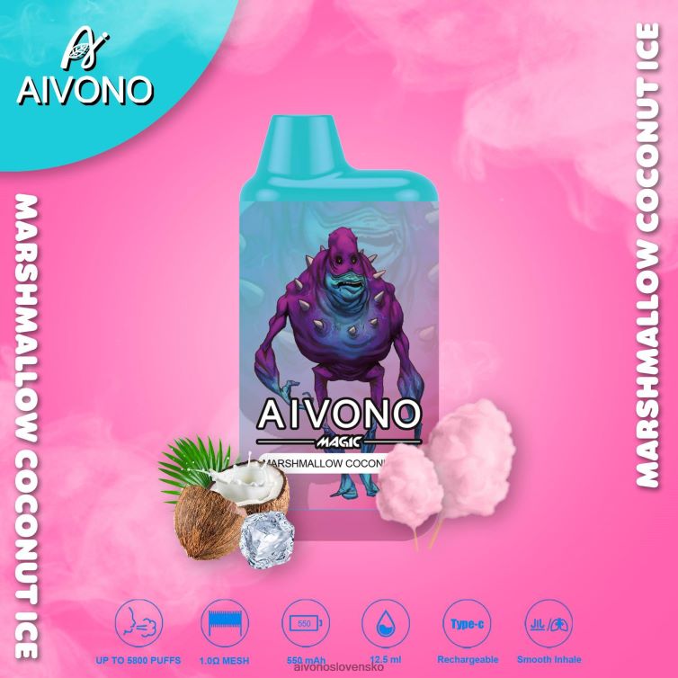 Aivono Slovensko 62L8BJ95 Aivono AIM MAGIC 5800 krabičková cigareta marshmallow kokosový ľad