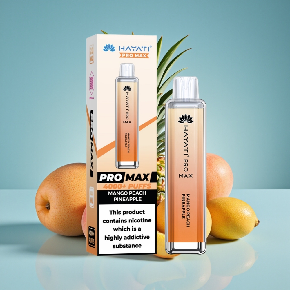 Hayati Pro Max 4000 Puffs Jednorazové Vape Mango Broskyňa Ananás a 2ml/10ml nádrž Hayati Pro Max 4000 Puffs Jednorazové Vape a 1400mAh batéria