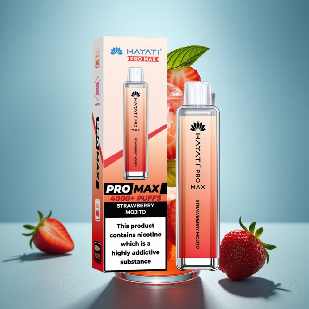 Hayati Pro Max 4000 Púfov Jednorazová E-cigareta Jahodový Mojito 5 Nikotín
