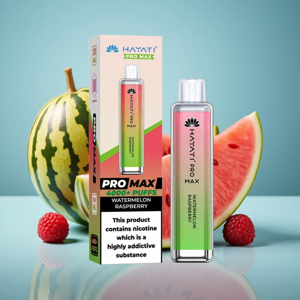 Hayati Pro Max 4000 Púfov Jednorázová E-cigareta Vodný Melón Malina 5 Nikotín