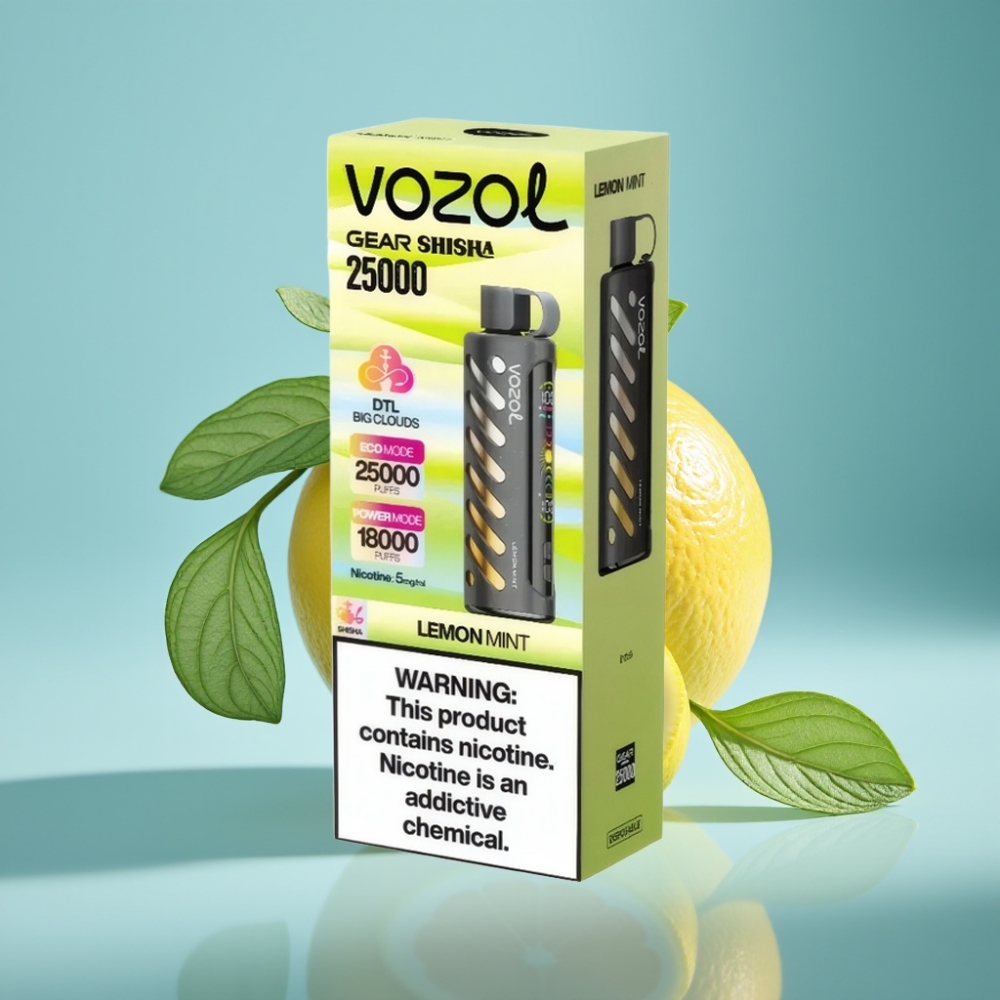 VOZOL Gear Shisha 25000 Puffs Citrónová Mätová Jednorazová Vape s 1000mAh