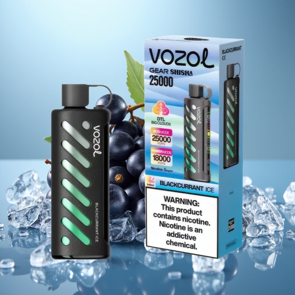 VOZOL Gear Shisha 25000 Puffs Čierne ríbezle ľad s SiLC Tech